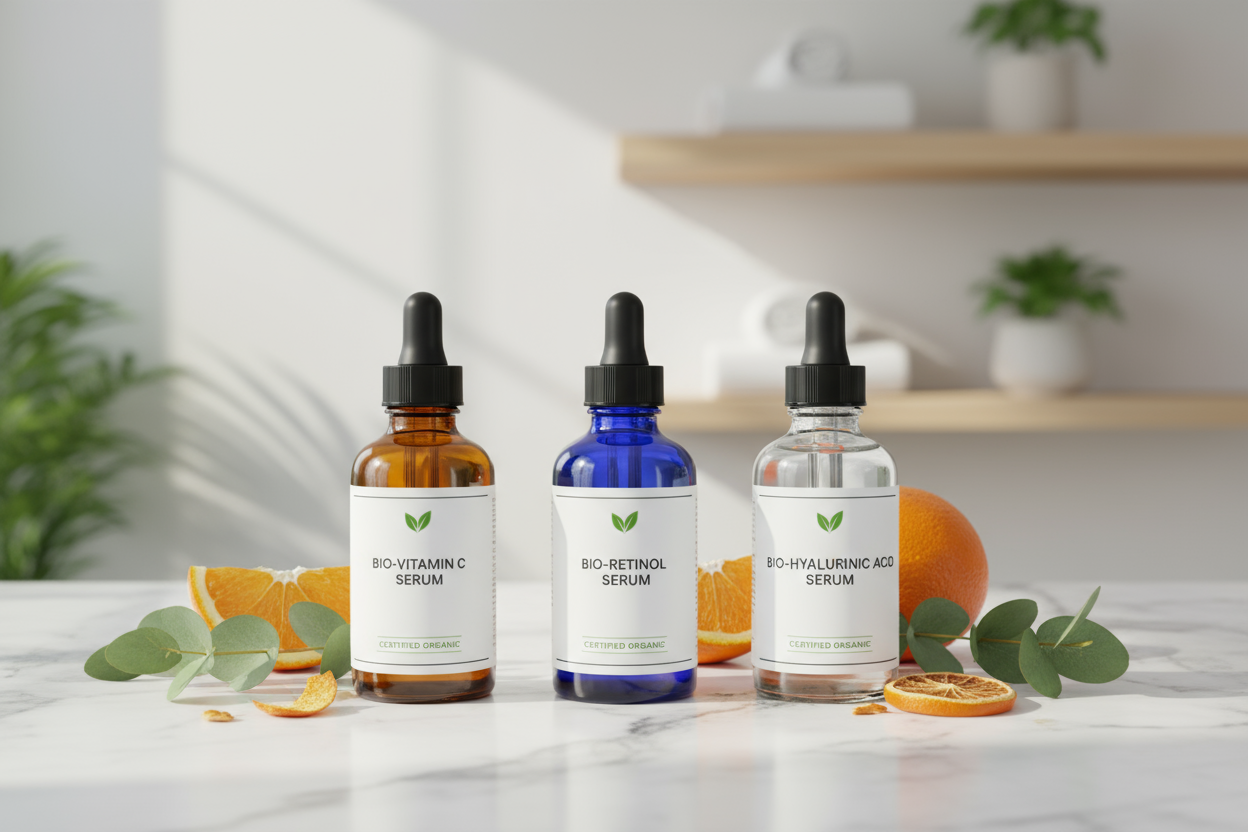BIO Gesichtspflege Set mit Vitamin C Serum, Retinol Serum, Hyaluron Serum für das Gesicht