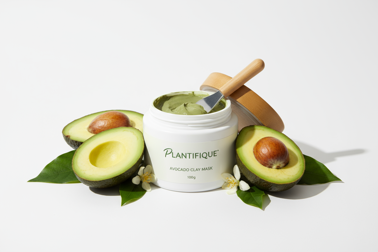 PLANTIFIQUE Koreanische Gesichtsmaske mit Avocado & Avocado 100g - Tonerde Maske Gesicht Anti Pickel Poren Mitesserentferner Maske - Korean Clay Face Mask